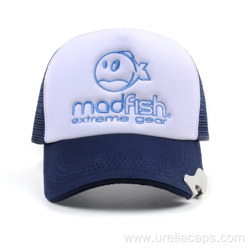 Foam mesh cap with bottle opener